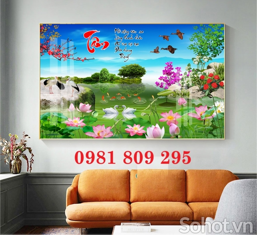 Tranh hoa sen , gạch tranh 3d trang trí nổi bật