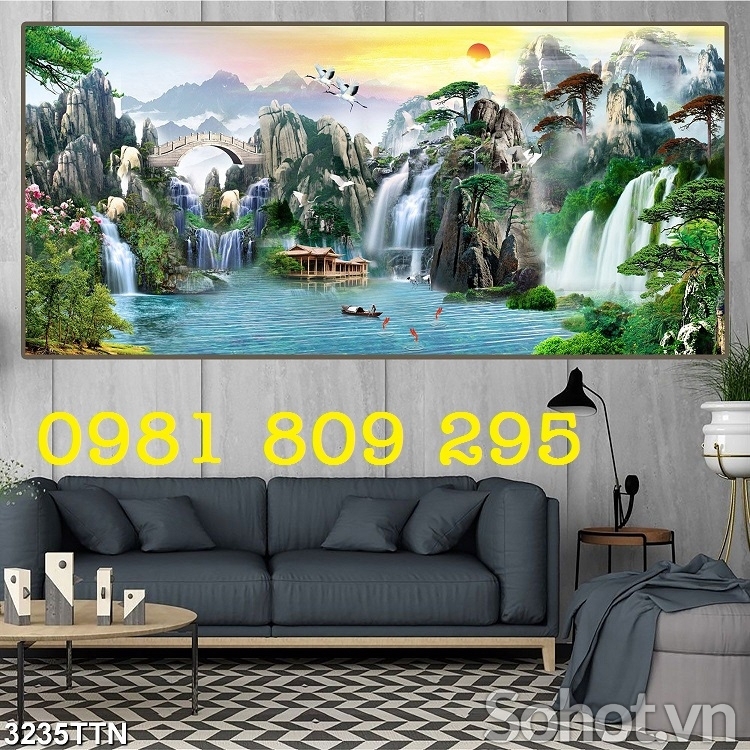 Tranh gạch men - tranh thác nước phong thủy