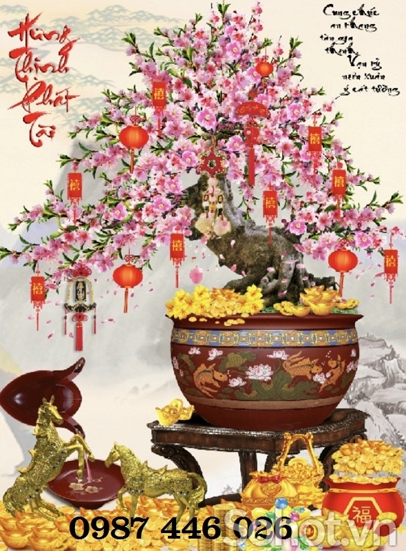 Tranh gạch men hoa đào HP983