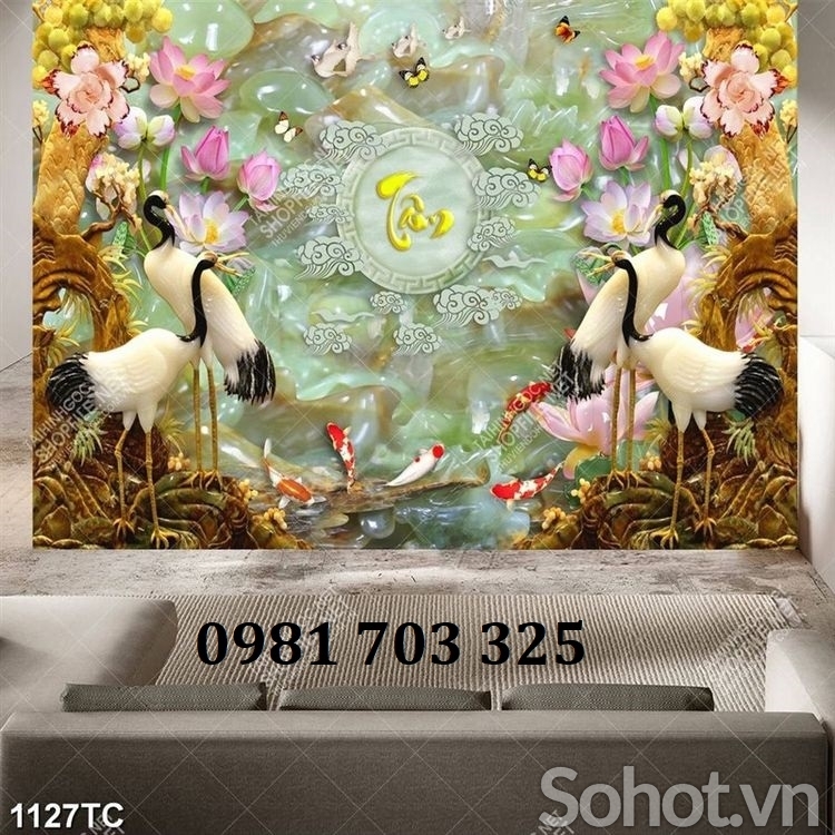 Tranh gạch tùng hạc đẹp
