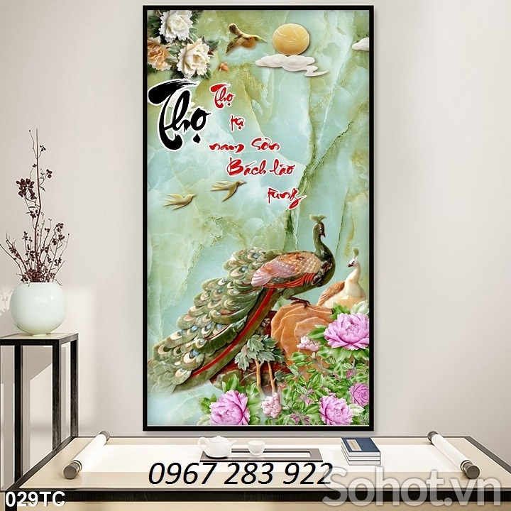 Tranh chim công gạch men ốp tường trang trí