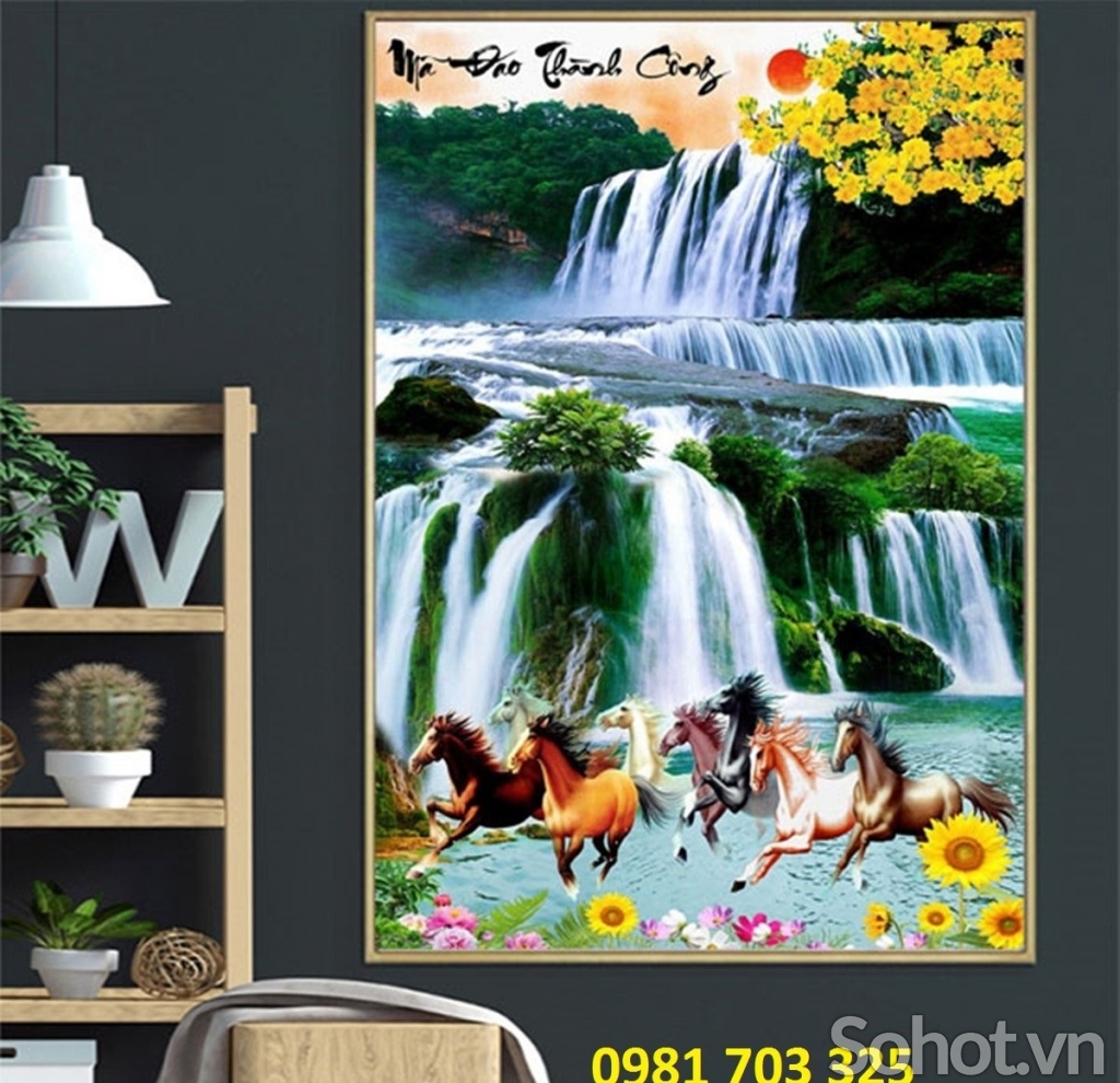 Gạch tranh phong cảnh khổ đứng, tranh thác nước