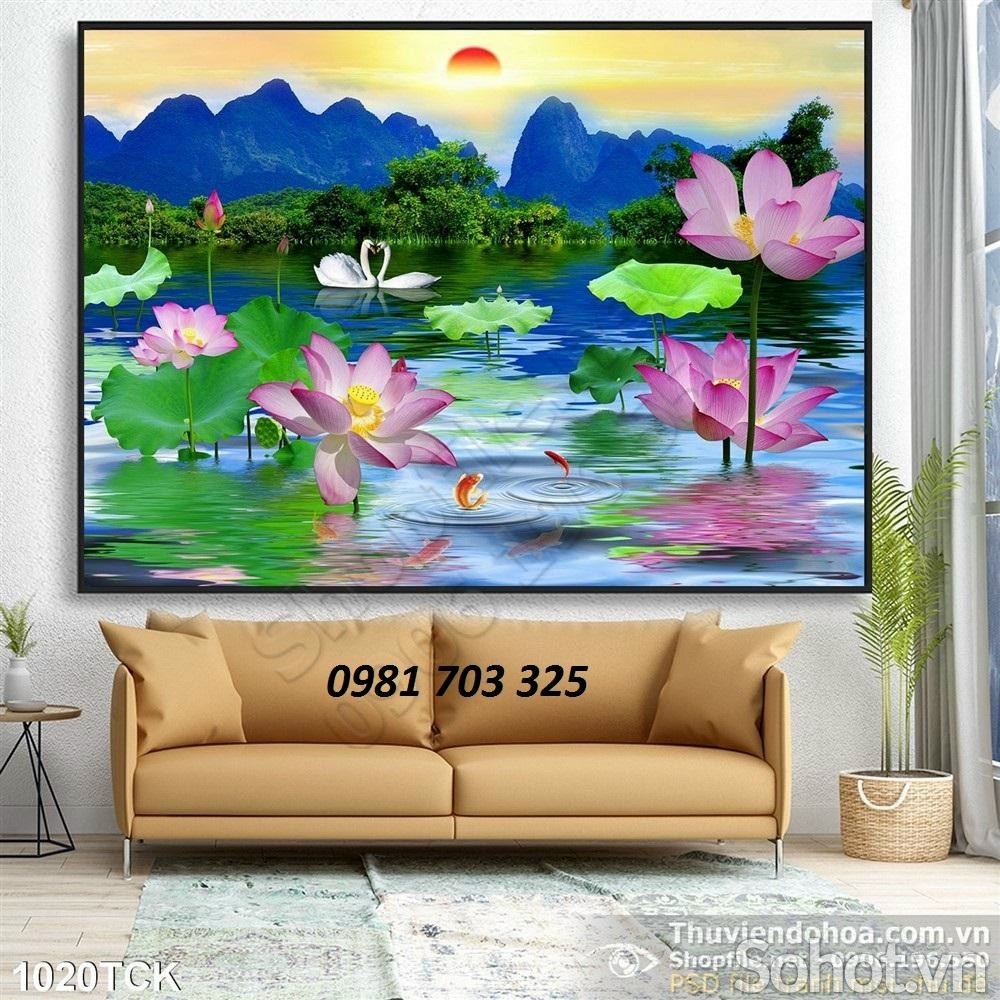 Tranh gạch 3D phong thủy hoa sen cá chép