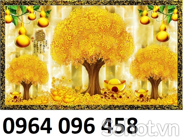 Tranh gạch 3d cây kim tiền dán tường phòng khách 096SM
