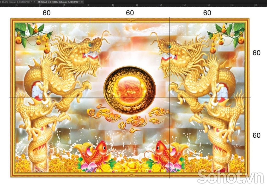 Tranh gạch 3d ốp tường rồng phượng - 789B