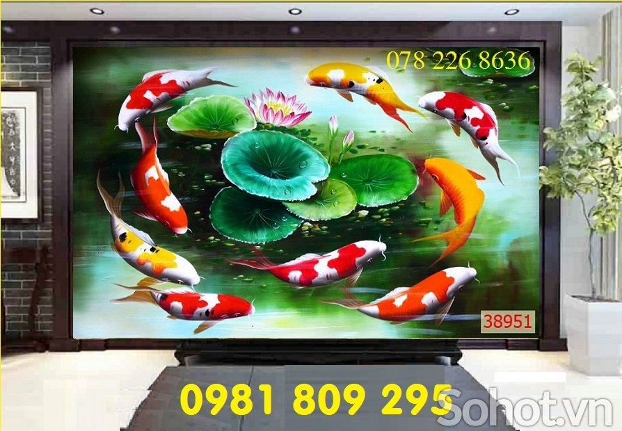 Gạch tranh 3d - tranh cá chép phong thủy
