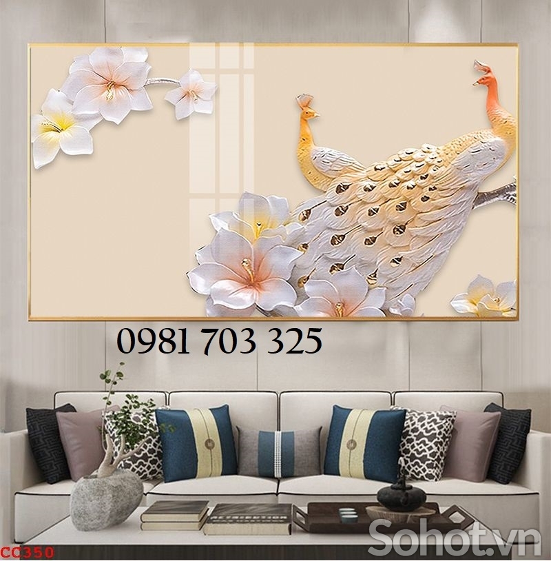 Tranh gạch men chim công phong thủy