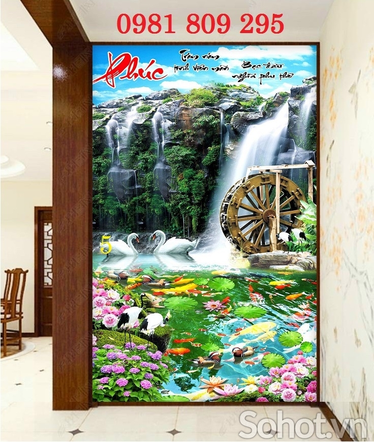 Tranh gạch phong cảnh thác nước khổ đứng
