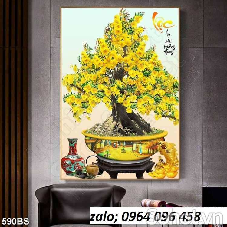 Tranh cây mai 3d - tranh gạch 3d cây mai - XCC554