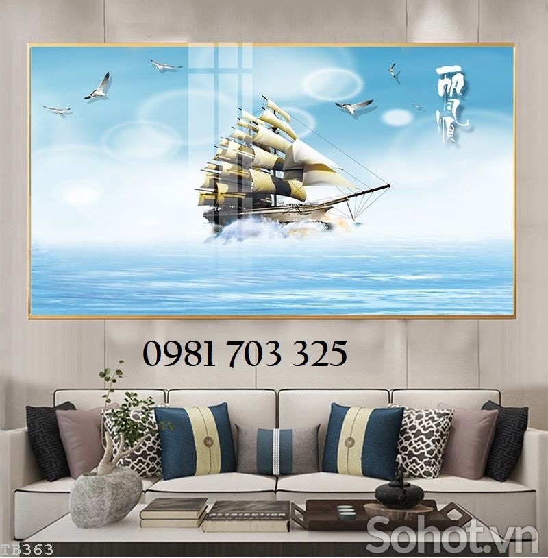 Gạch men 3D phong thủy thuyền buồm đẹp