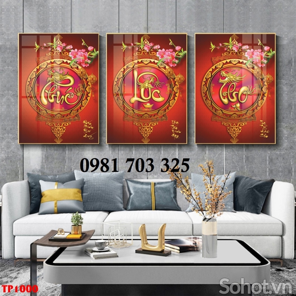 Tranh phúc lộc thọ 3D, gạch men 3D ốp tường