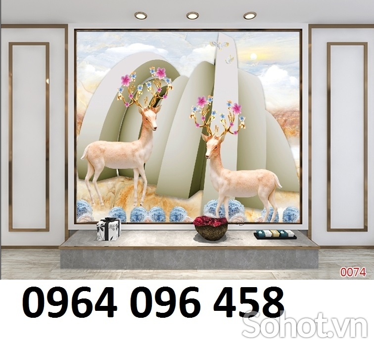 gạch tranh 3d phong thủy phòng khách - 643DB