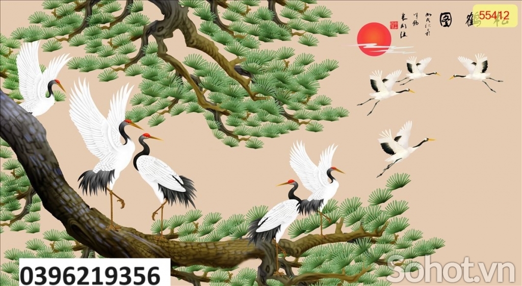 Tranh gạch đẹp chim hạc trang trí