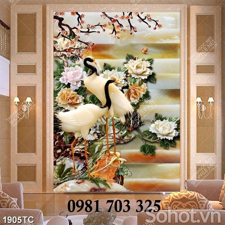 TRanh gạch phong thủy tùng hạc