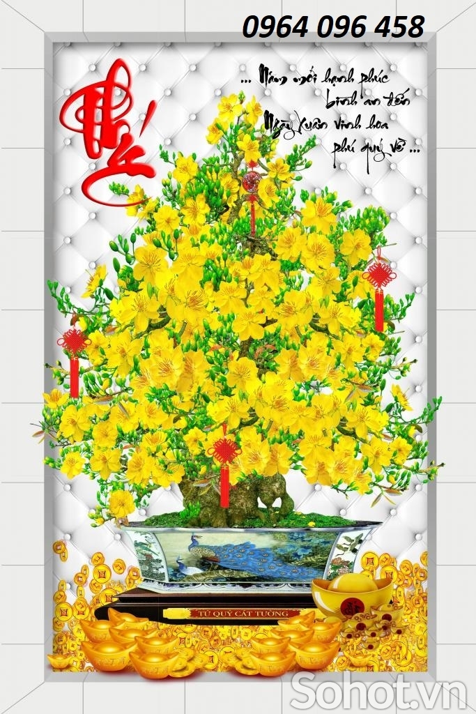 Tranh cây mai 3d - tranh gạch 3d cây mai - 777C0