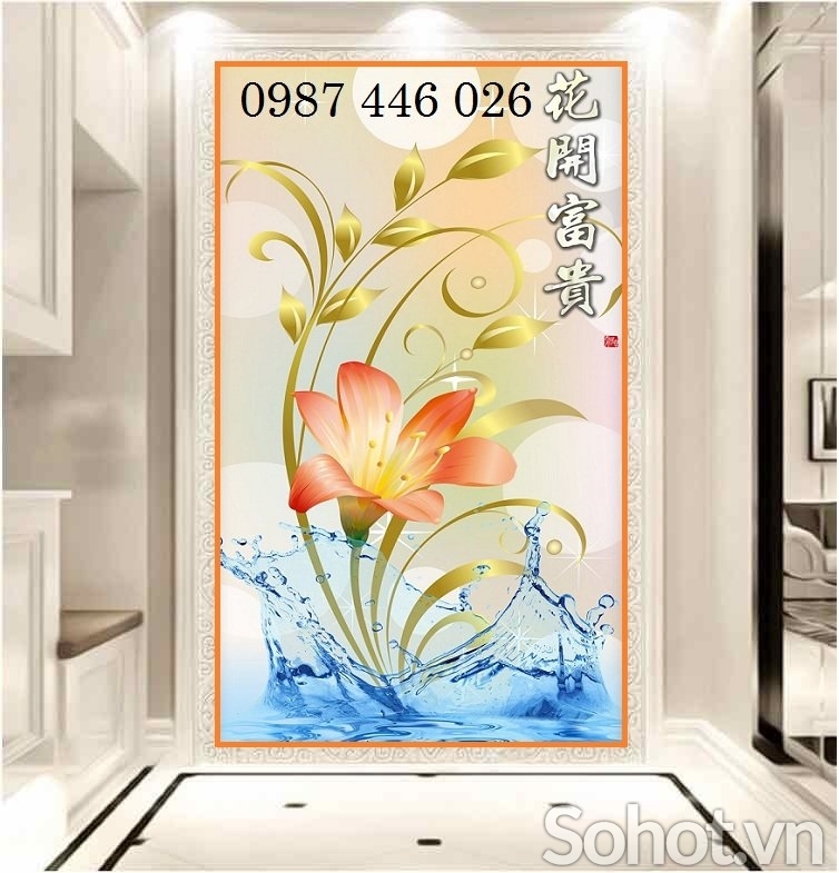 Gạch tranh bình hoa lục bình dựng vách