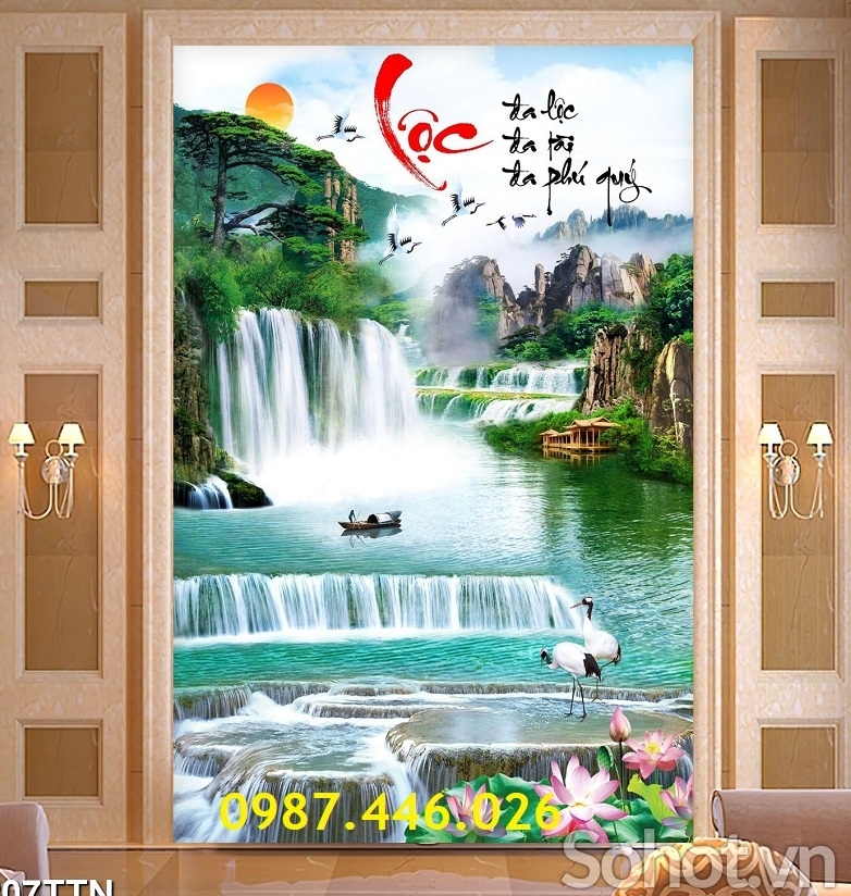 Gạch ốp tường tranh gạch thác nước khổ đứng HP922