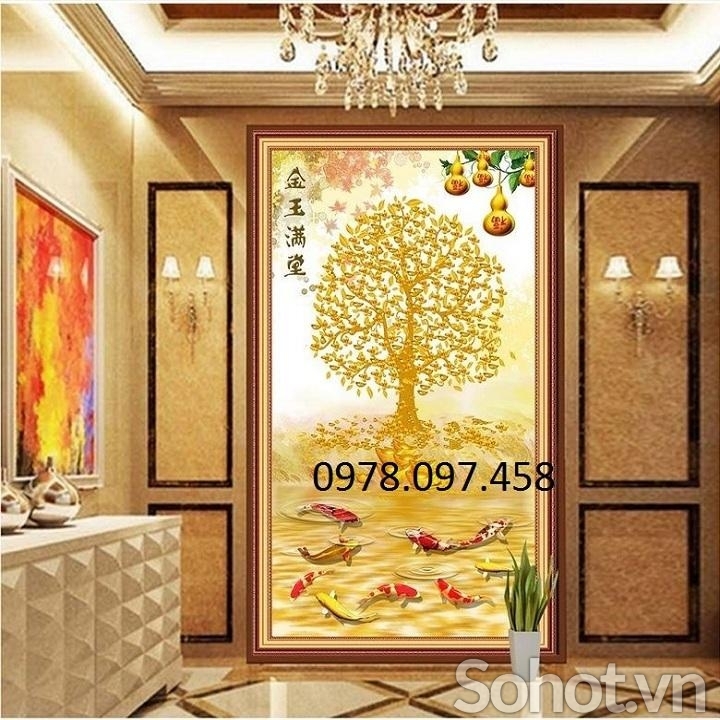 Gạch tranh 3D - tranh cây lộc vàng