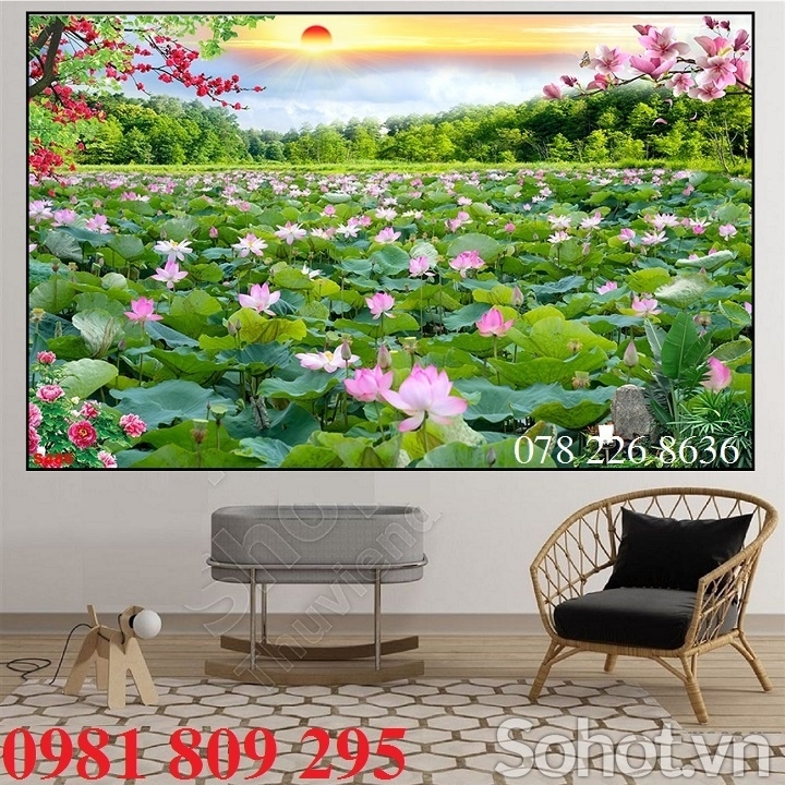 Tranh gạch hồ sen đẹp , gạch 3d ốp tường hs9329