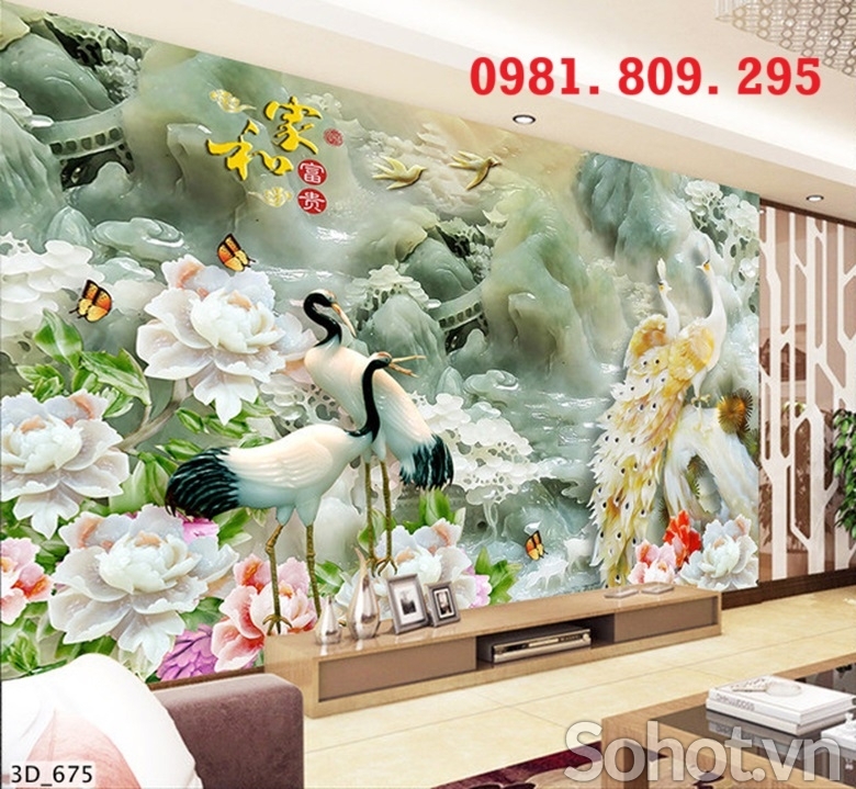 Tranh gạch ốp tường cao cấp chim hạc HN888