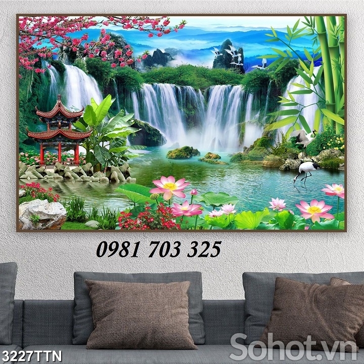 Tranh gạch 3D thác nước đẹp