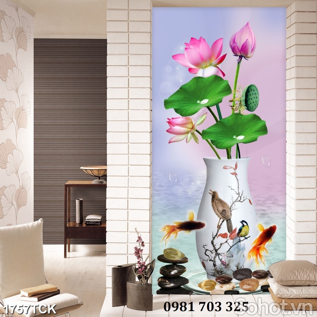Tranh gạch hoa sen đẹp 3D