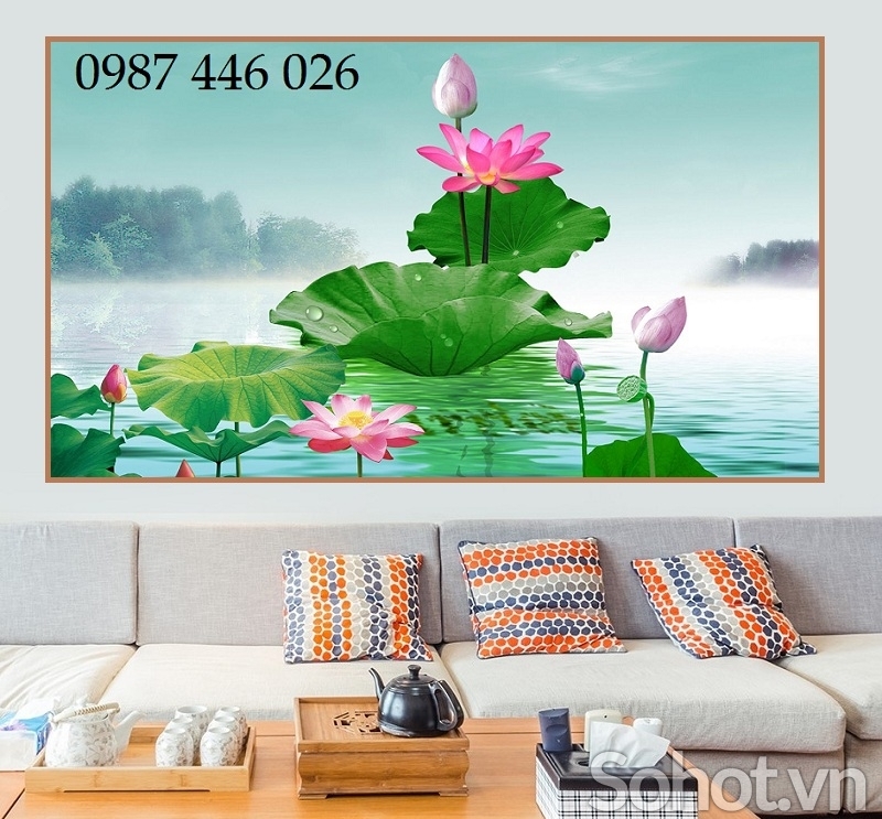 Gạch tranh 3d hoa sen ốp tường HP9822