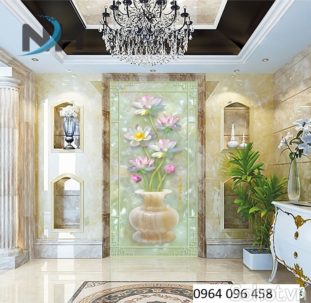 Tranh 3d hoa ngọc phòng khách - tranh gạch 3d - A632