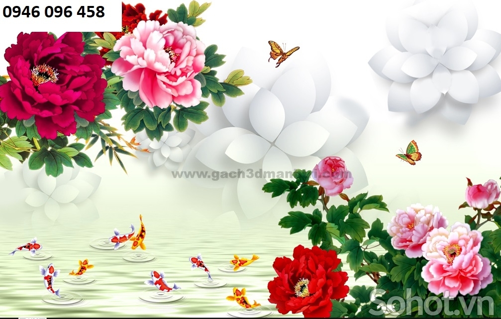 Tranh gạch hoa mẫu đơn 3d - SXC5