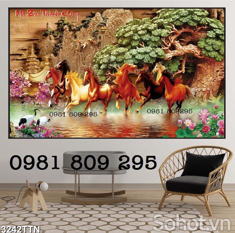 Tranh gạch 3d ngựa, tranh gạch ốp tường