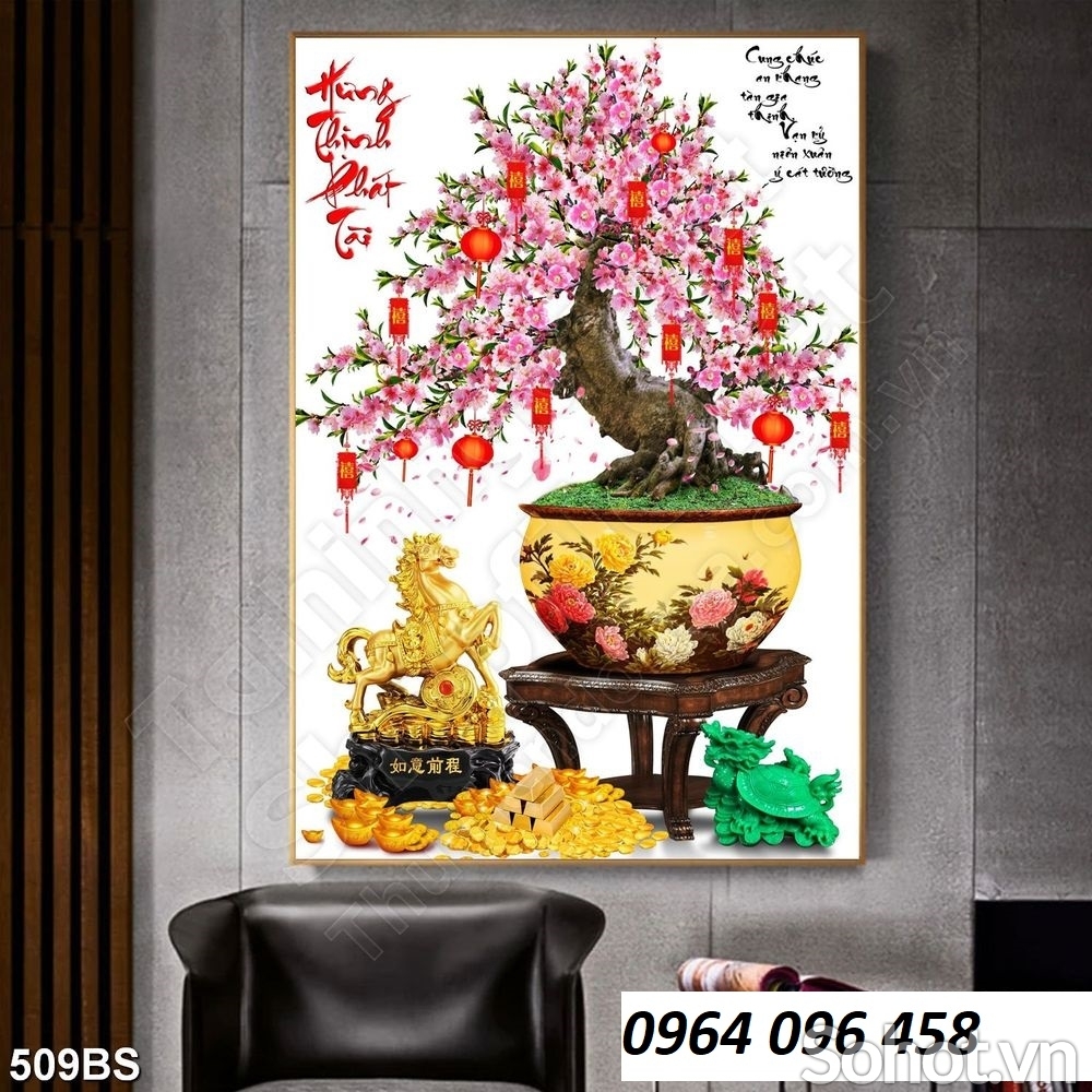 Tranh hoa đào 3d - tranh gạch 3d hoa đào - KVCX3