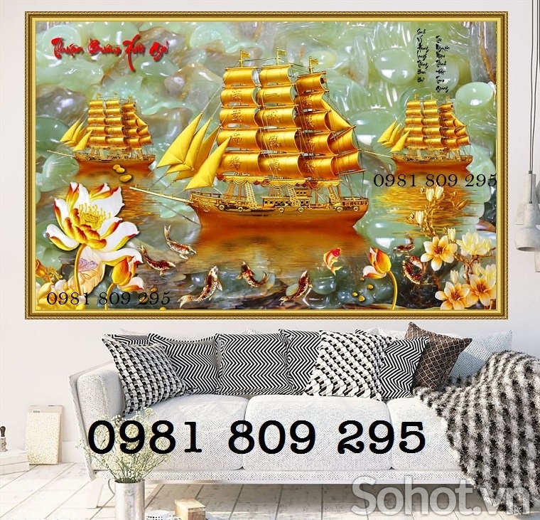 Tranh gạch thuyền buồm 3D, gạch men 3D phong thủy