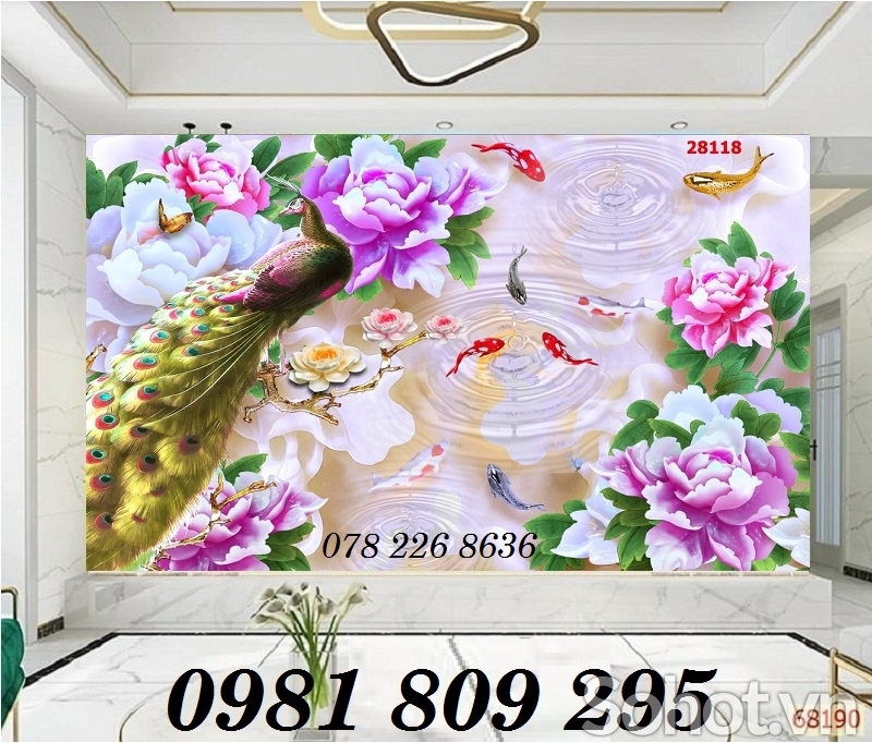 Tranh gạch 3d chim công - tranh sứ ngọc