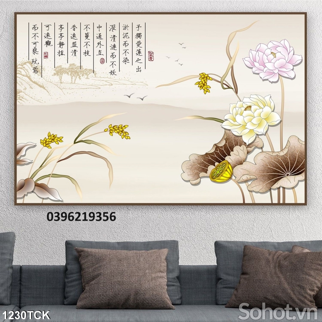 Tranh hoa sen trang trí 3d