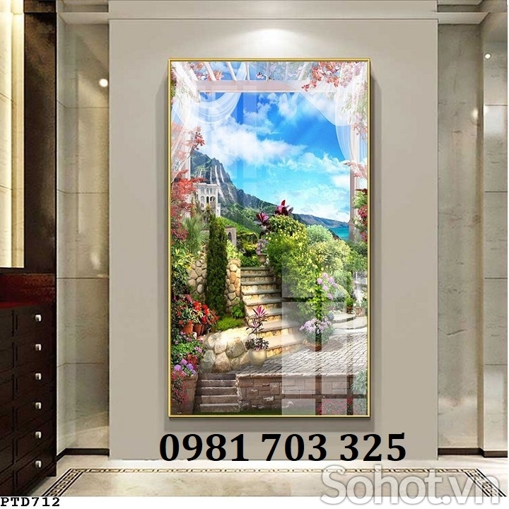 Gạch tranh phong cảnh khổ đứng 3D trang trí