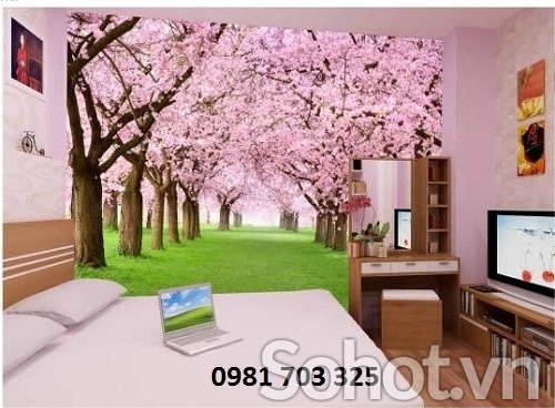 Gạch tranh 3D- tranh hoa đào