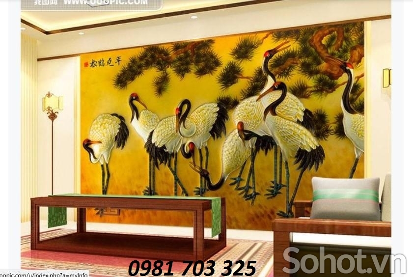 Gạch tranh phong thủy- tranh 3D tùng hạc