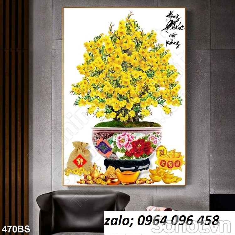 Tranh hoa mai 3d - tranh gạch 3d hoa mai vàng - FCC4