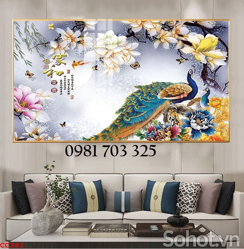 Tranh gạch chim công phong thủy 3D