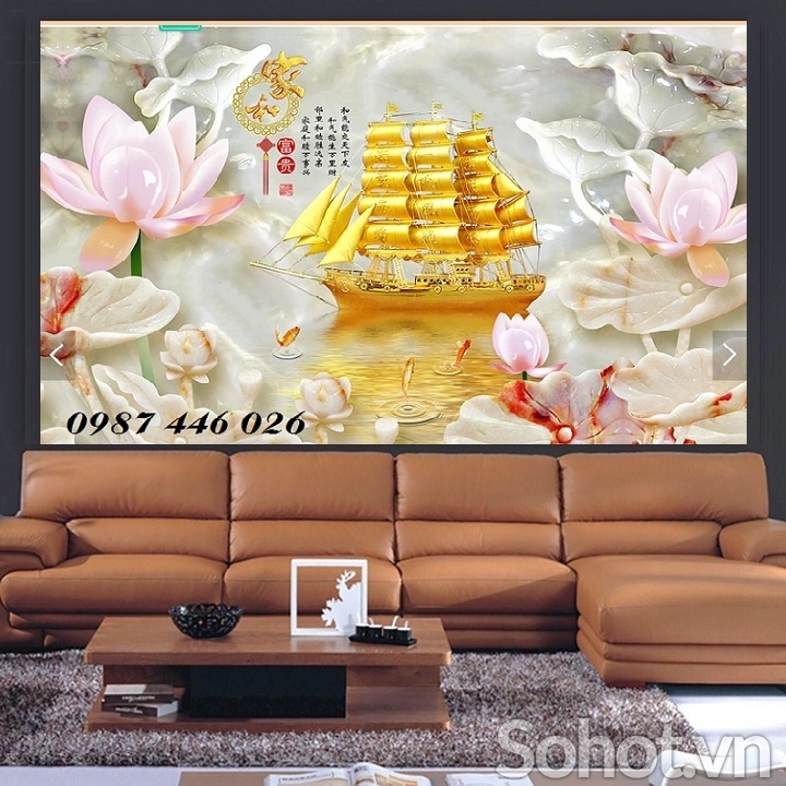 Gạch tranh thuyền buồm vàng, tranh 3d, gạch ốp tường HP9772