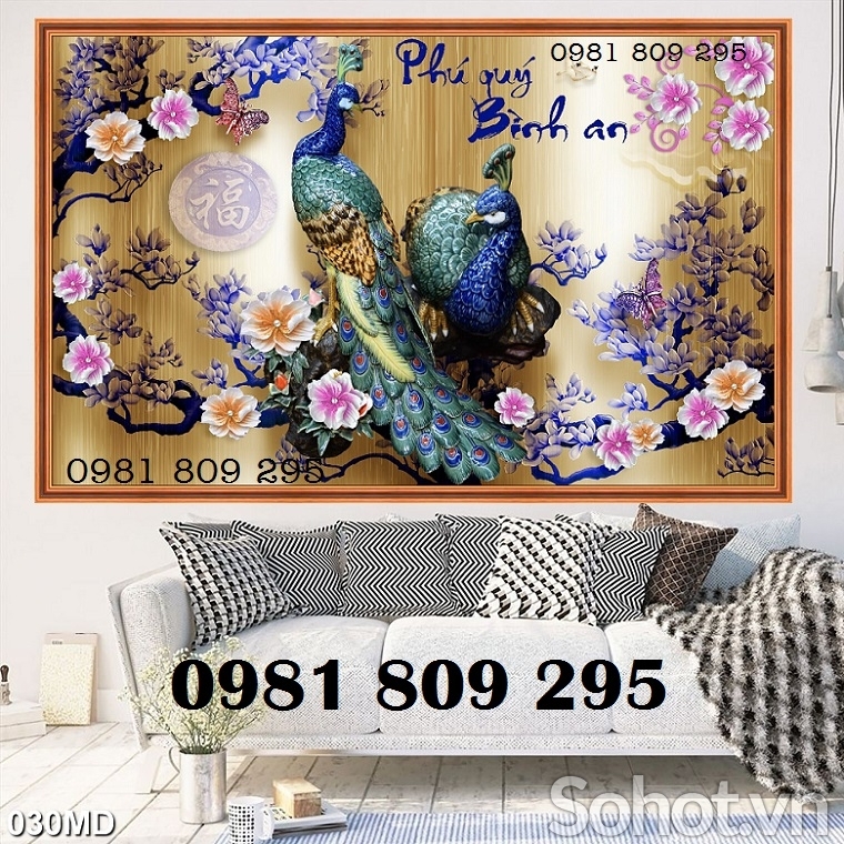 Tranh gạch 3d ốp tường chim công