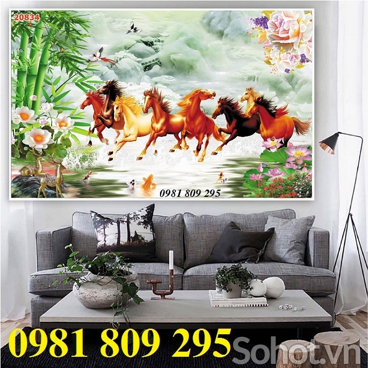 gạch tranh 3d bát mã giả ngọc