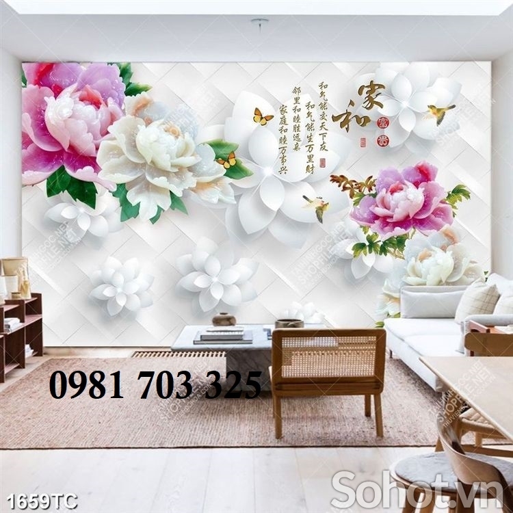 Tranh gạch hoa mẫu đơn phong thủy