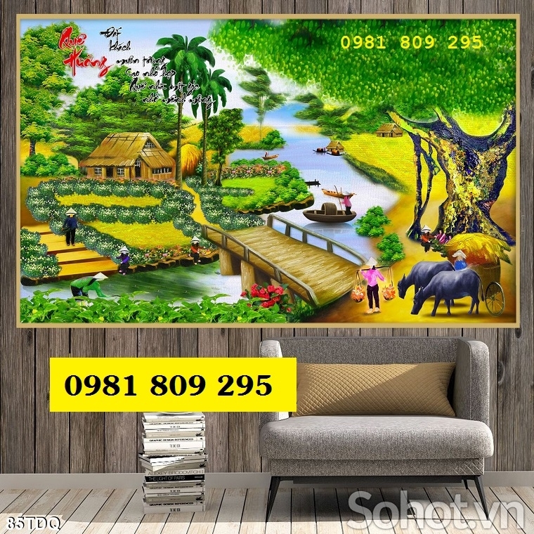 Tranh làng quê , gạch men ốp phòng khách JP6558