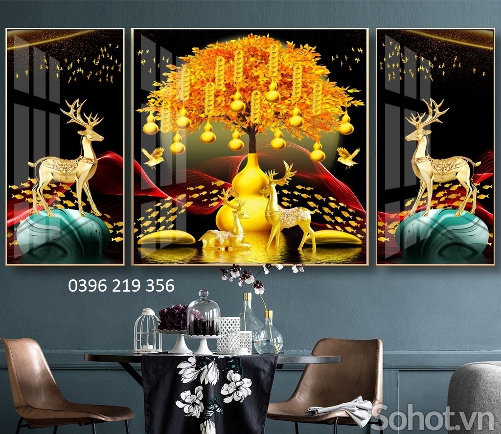 Tranh gạch 3d trang trí phòng khách phong thuỷ