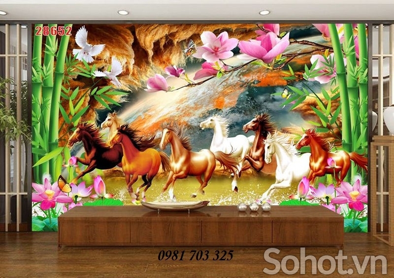 tranh gạch 3D bát mã phong thủy