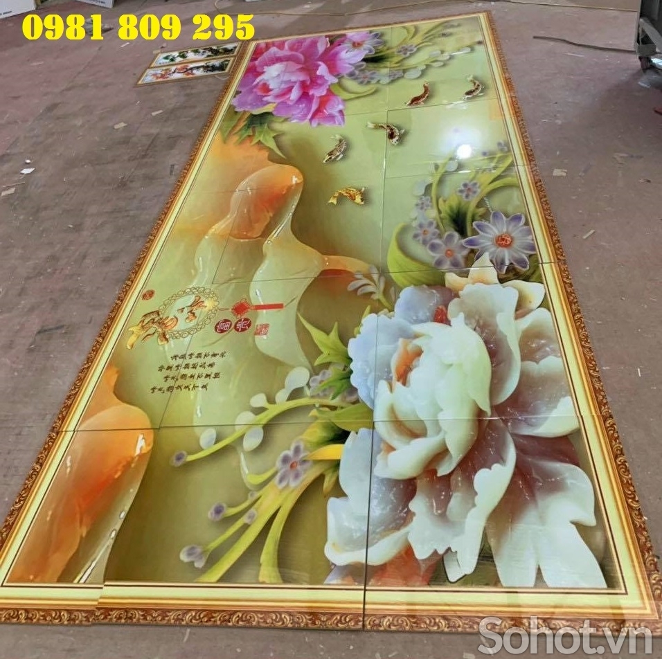 Tranh gạch đẹp hoa mẫu đơn 3D ốp tường