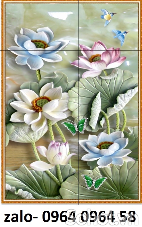 Tranh hoa sen 3d - tranh gạch ốp tường hoa sen - GDCV64
