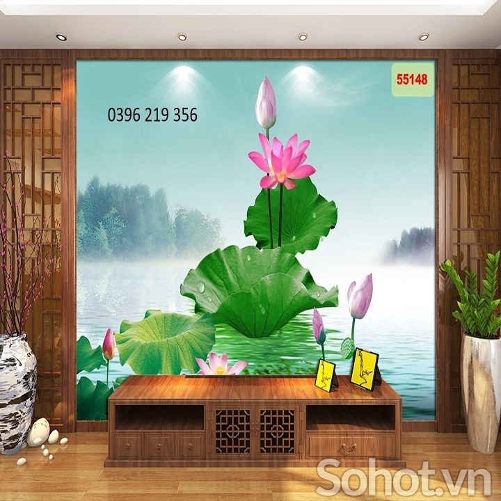 Tranh gạch 3D hoa sen trang trí tường