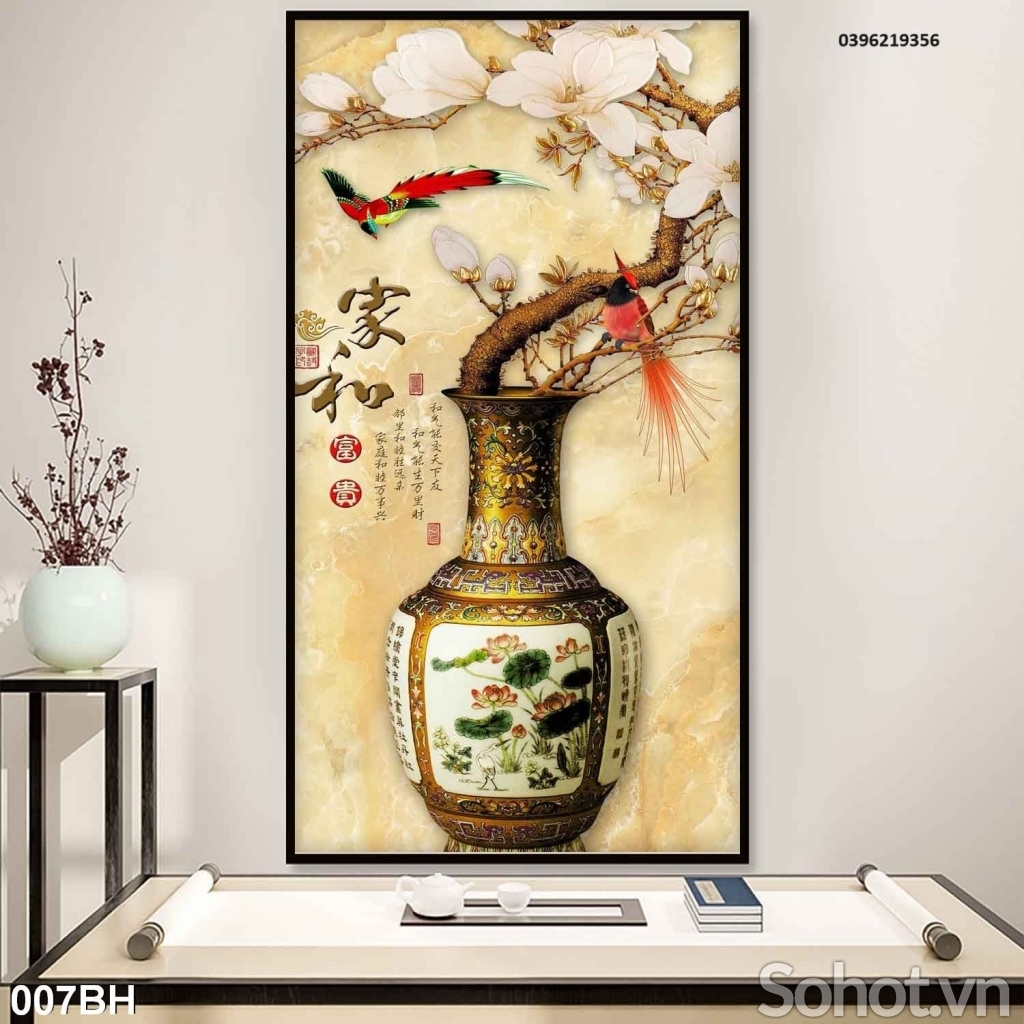Tranh gạch đẹp bình hoa 3d